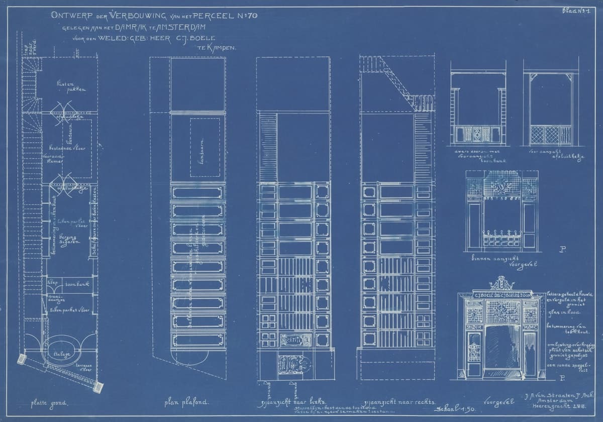 Architectural blueprints and construction plans on a table