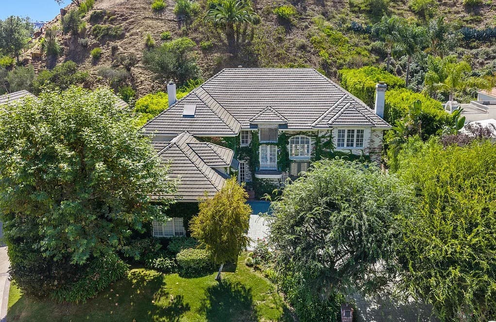 Aerial view of Bienveneda Estate restoration in a gated Pacific Palisades community